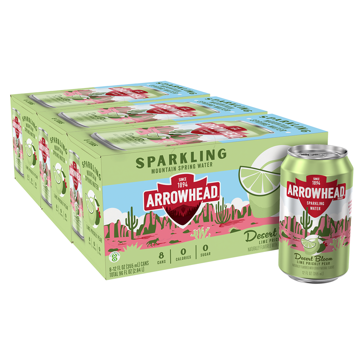 Arrowhead Sparkling Lime Prickly Pear 12oz Aluminum Cans (24 Pack