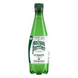 24 pack case and a single 16 ounce plastic bottle of perrier unflavored sparkling water