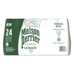 24 pack case of maison perrier unflavored sparkling water in 16 ounce plastic bottles