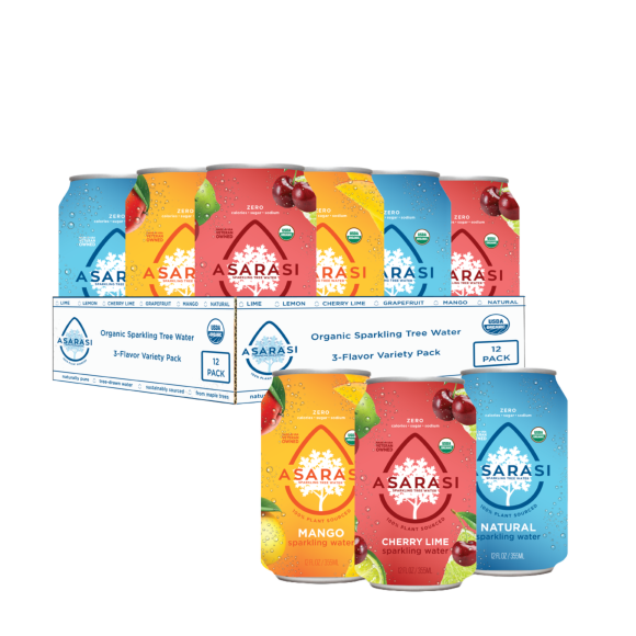 Asarasi® Organic Sparkling Tree Water Variety Pack 12 oz Cans(12 Pack) - Cherry, Mango & Natural