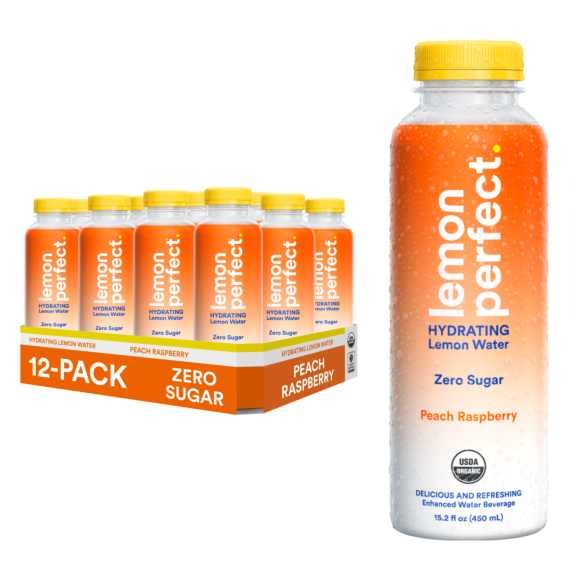 Lemon Perfect™ Peach Raspberry Flavored Water 450ml Plastic Bottles (12 Pack)