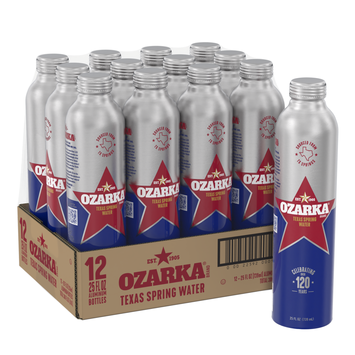 Ozarka® Natural Spring Water | 12-Pack of 25 oz Aluminum Bottles