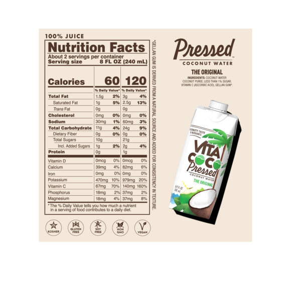 nutrition facts and label of vita coco pressed coconut water Image7