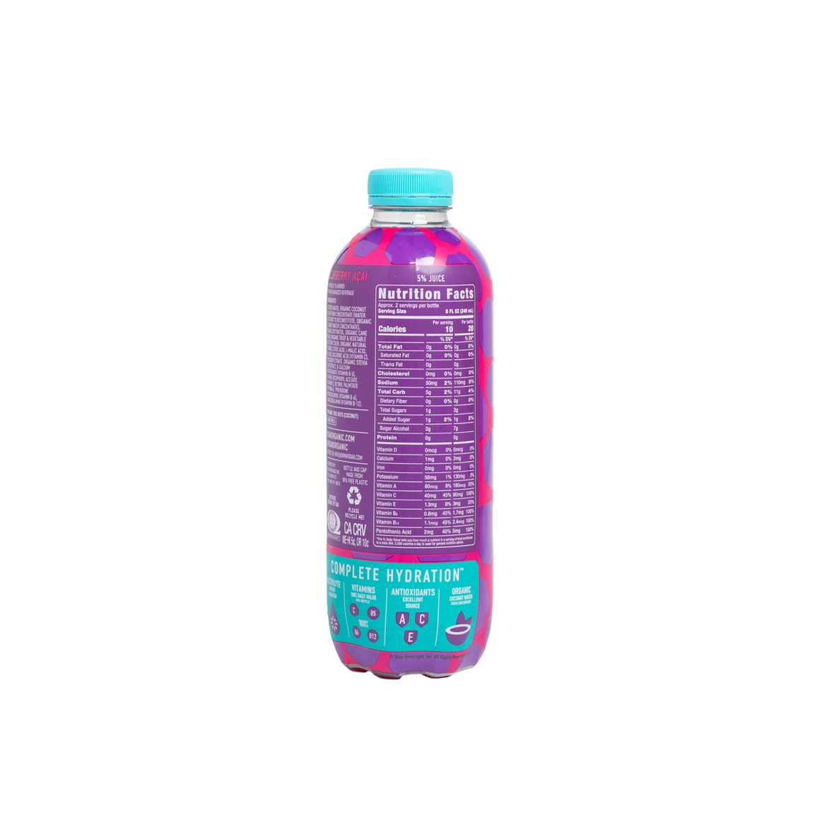 nutrition facts from a bottle of roar organic blueberry acai drink Image4