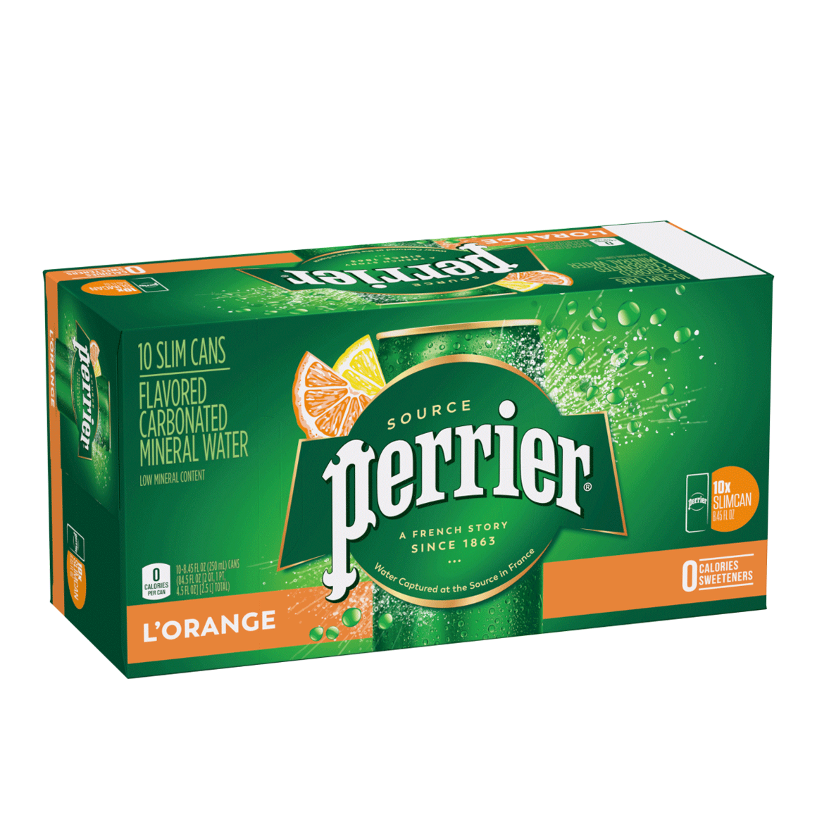 Perrier® L'Orange Flavored Carbonated Mineral Water - Slim Cans Image1