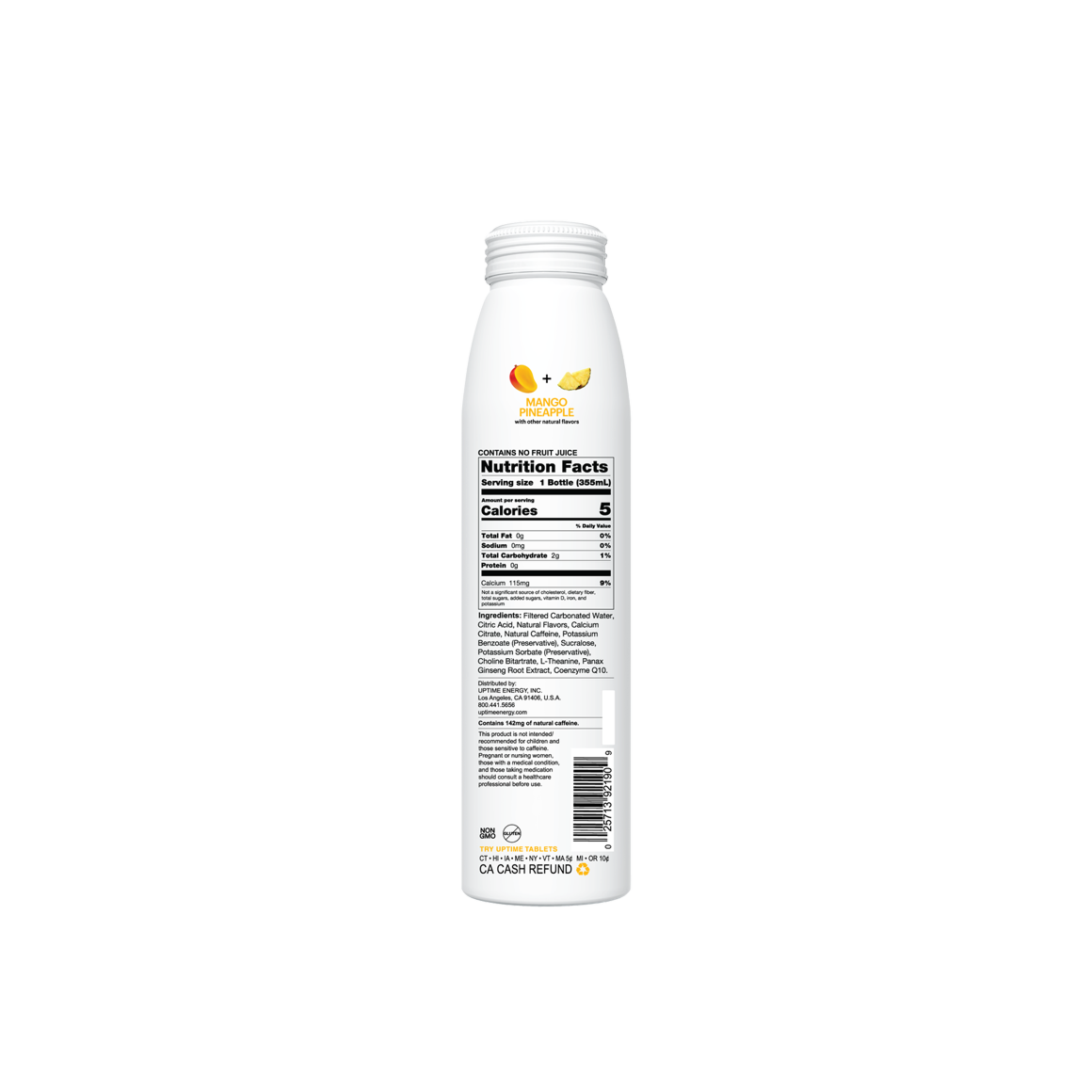 nutrition facts on a bottle of uptime mango pineapple energy drink Image5