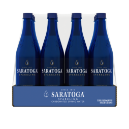 12 count box of 28 ounce saratoga natural spring sparkling water pet  plastic bottles front view