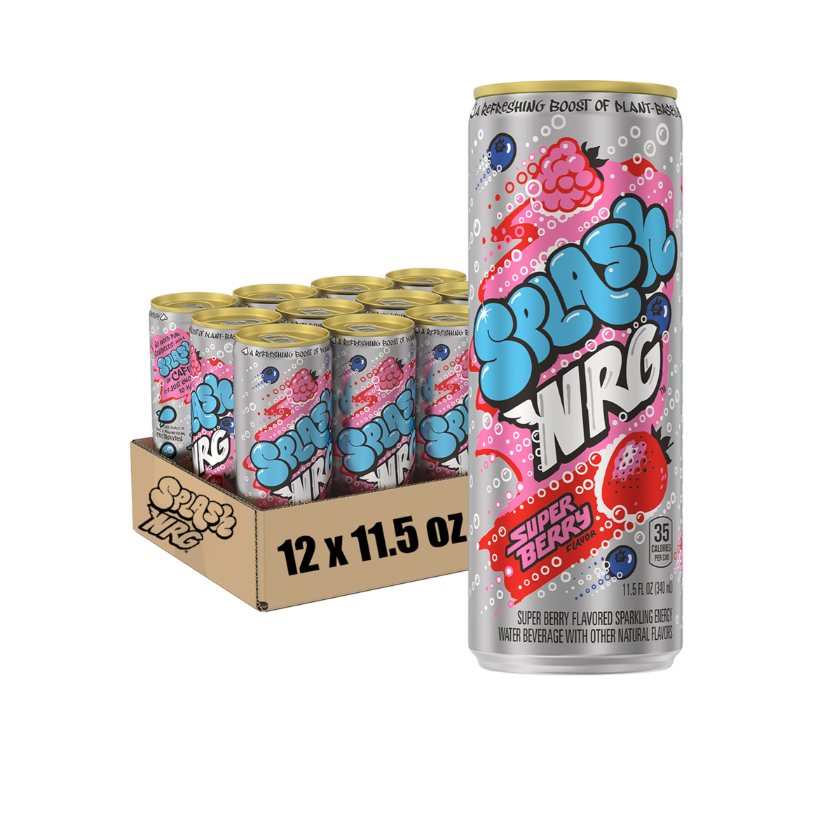 Splash NRG™ Super Berry Flavored Sparkling Energy Water Beverage 11.5 Fl Oz Sleek Can (12 Pack)
