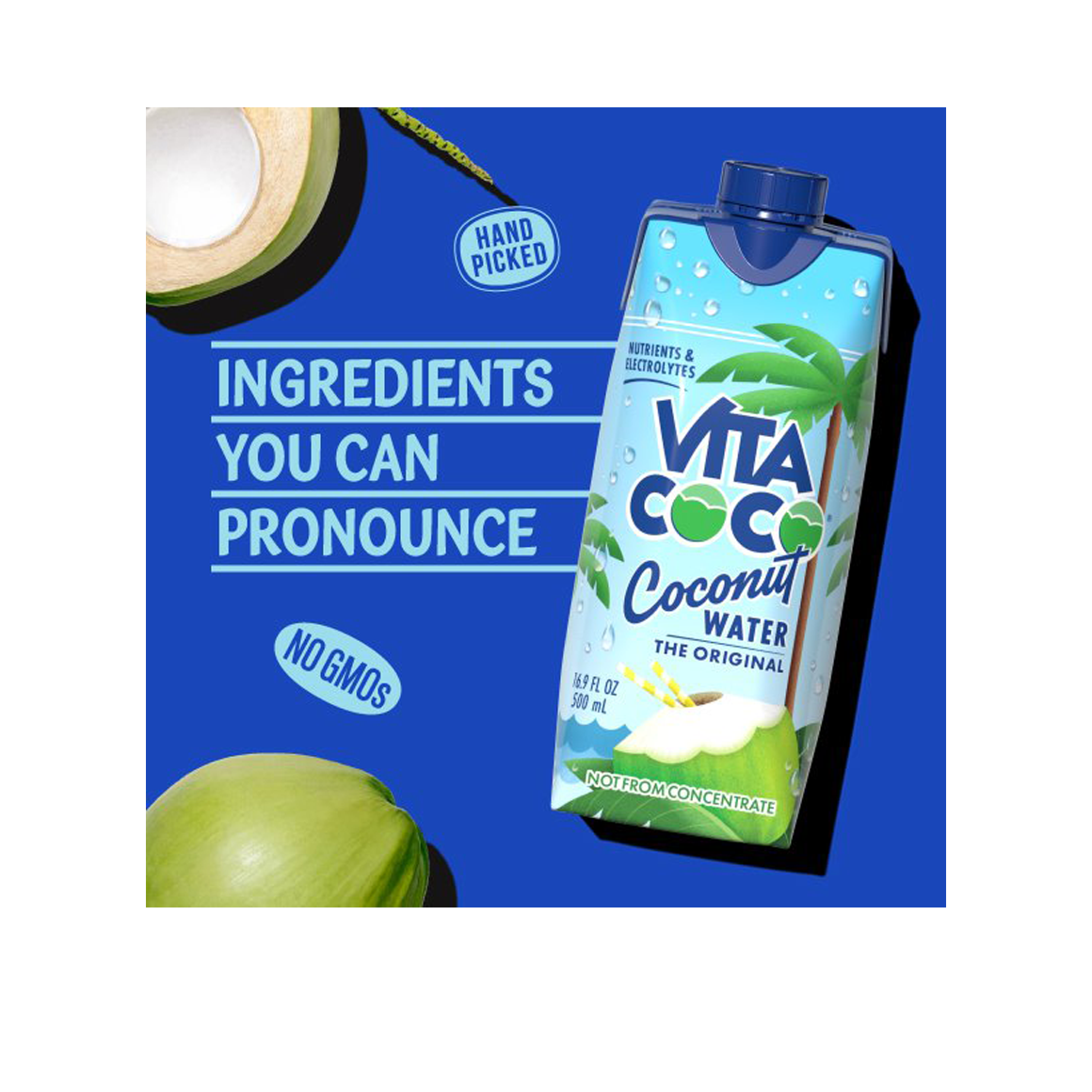ingredients you can pronounce vita coco coconut water with halved and whole coconuts Image1