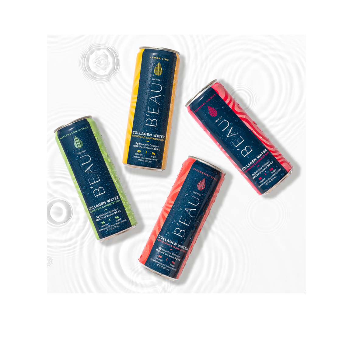 cans of flavored beau collagen water Image4
