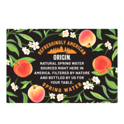 origin peach flavored sparkling water 12 ounce cans back label