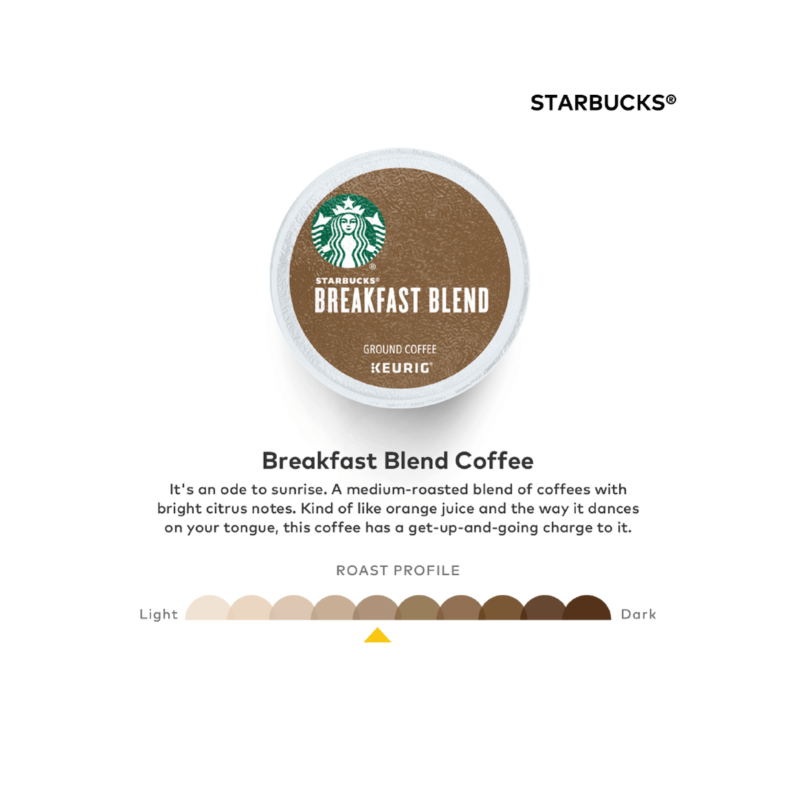 starbucks k cup breakfast blend coffee pod, roast profile medium Image1