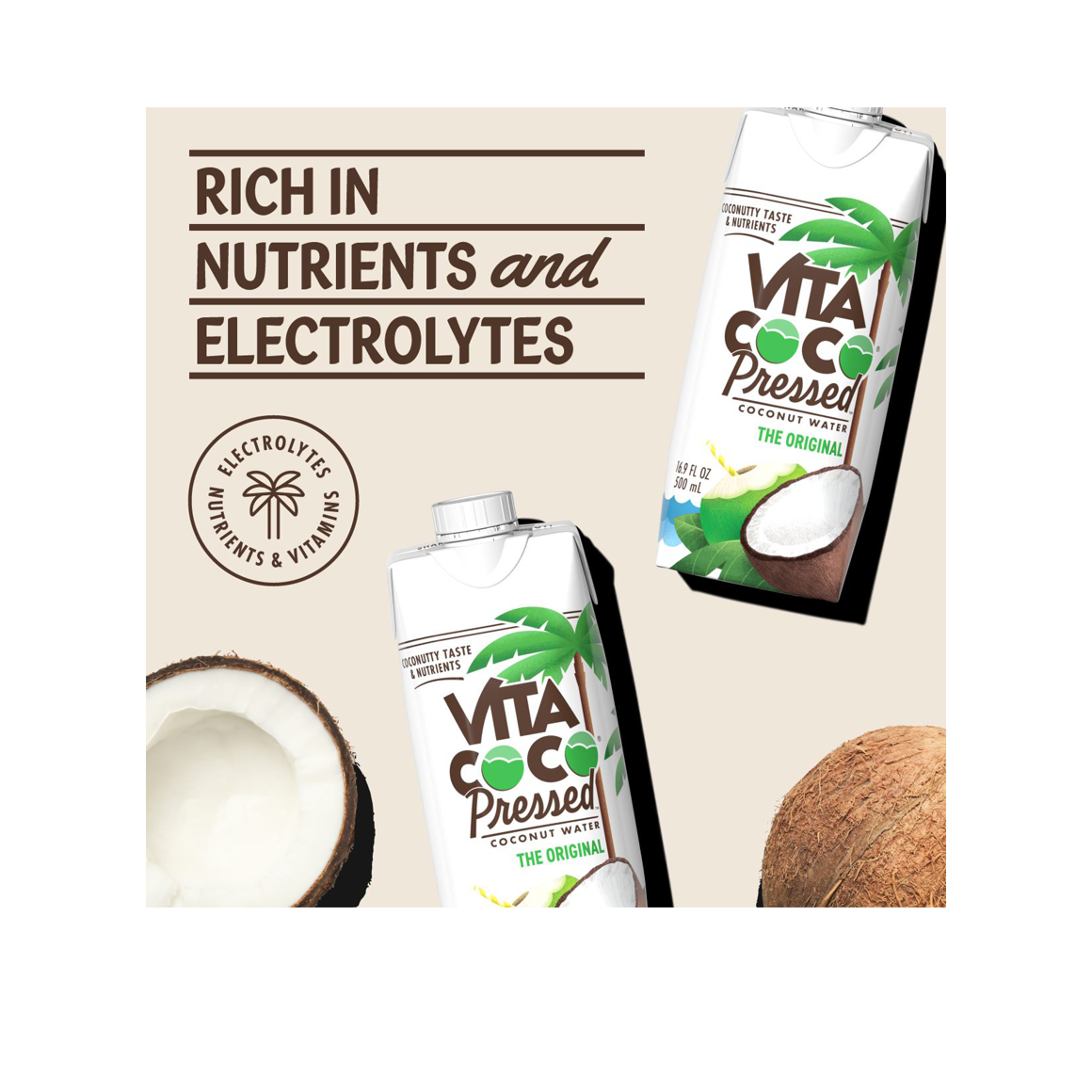 ingredients you can pronounce vita coco pressed coconut water with halved and whole coconuts Image3