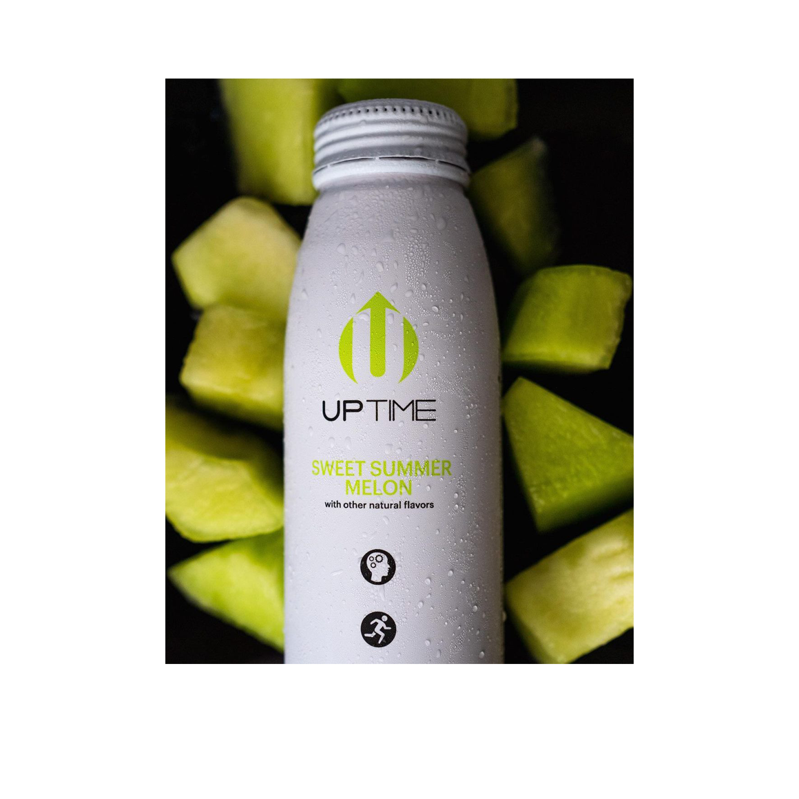 bottle of uptime sweet summer melon energy drink surrounded by melons Image2