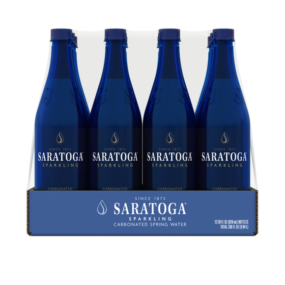 12 count box of 28 ounce saratoga natural spring sparkling water pet  plastic bottles front view Image3