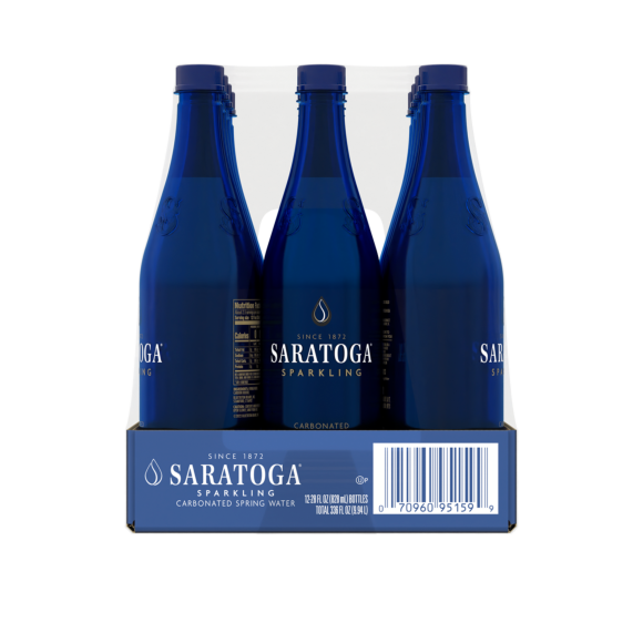 12 count box of 28 ounce saratoga natural spring sparkling water pet  plastic bottles side view Image2
