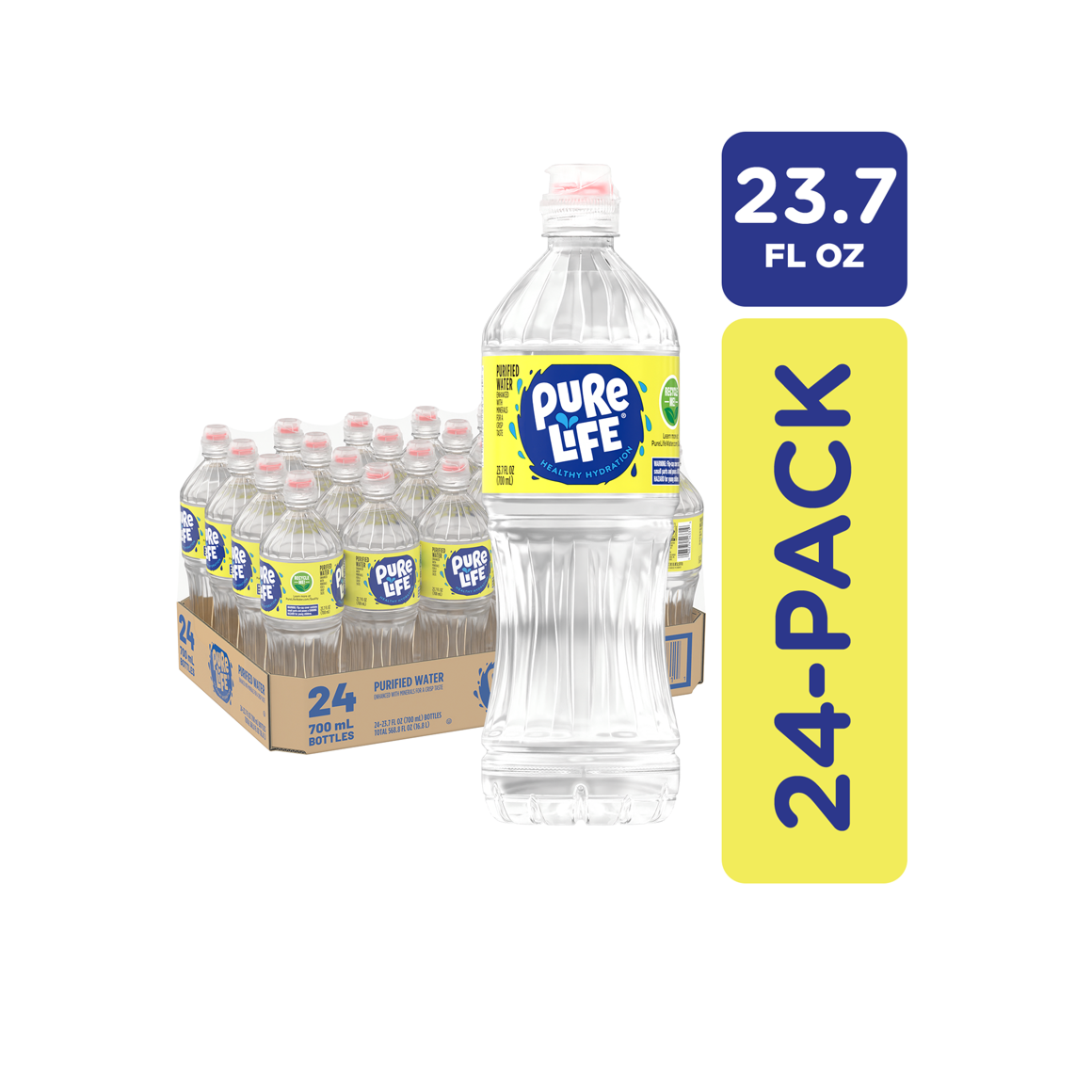 Pure Life® Purified Water, 23.7 Fl Oz, Plastic Sport Cap Bottled Water (24 Pack) Image1