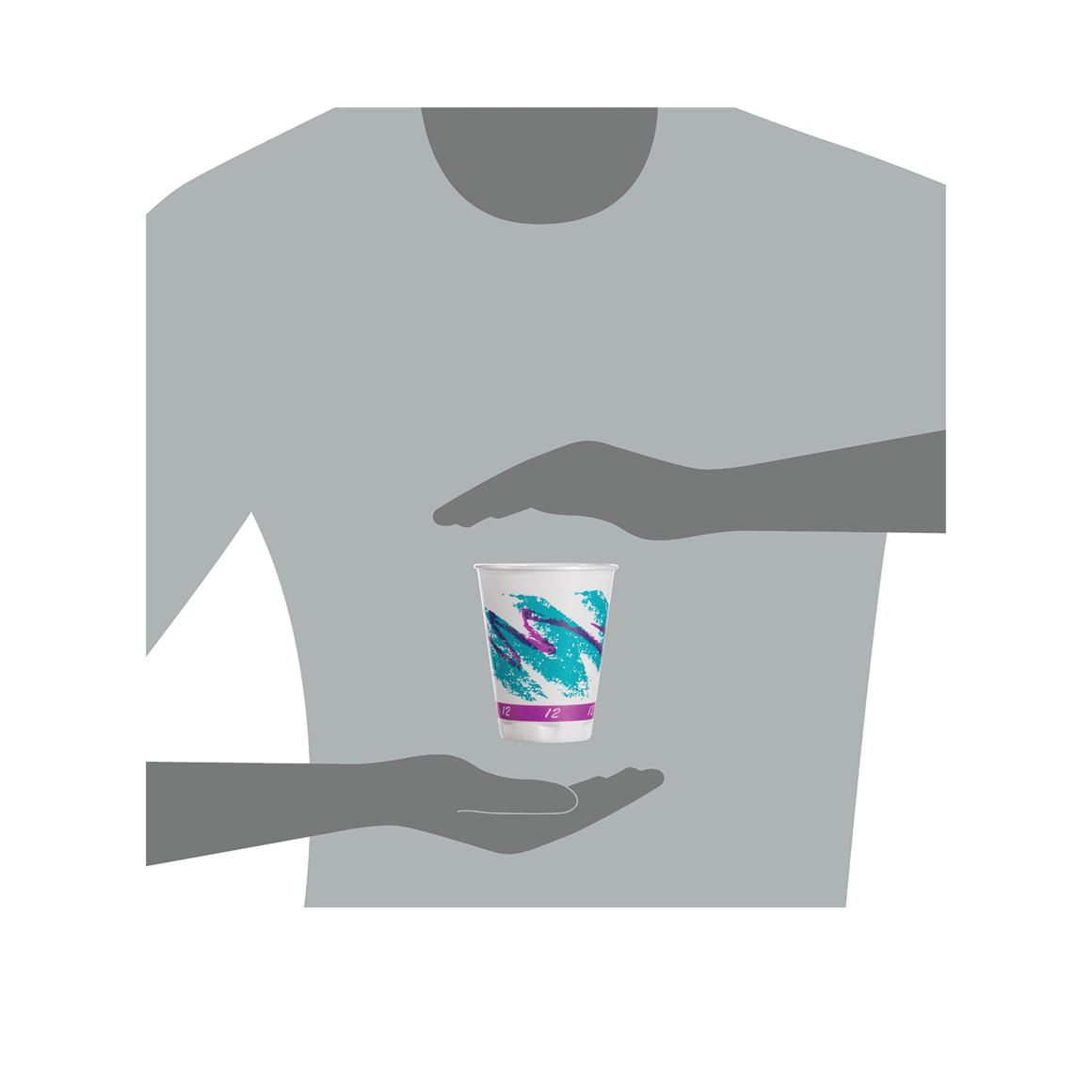 one 12 ounce insulated hot cold disposable cup sized to scale with image of person Image2