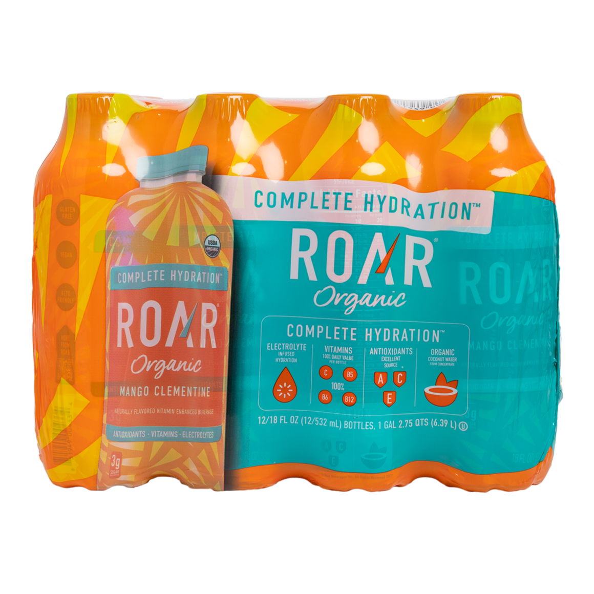 ROAR® Organic Electrolyte Infusions Mango Clementine 18 Fl Oz Bottles (12 Pack)