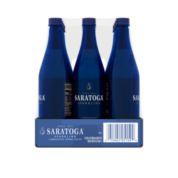 12 count box of 28 ounce saratoga natural spring sparkling water pet  plastic bottles side view
