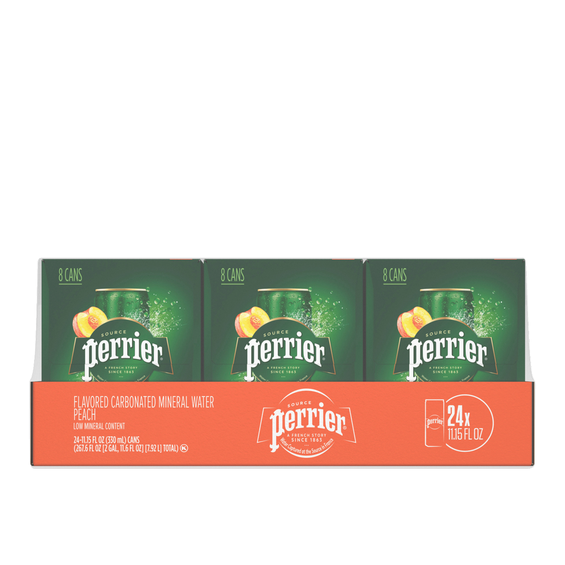 Perrier® Peach Flavored Sparkling Water 11.15 Fl Oz Sleek Cans (24 Pack)