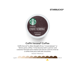 starbucks k cup caffe verona coffee pod, roast profile dark