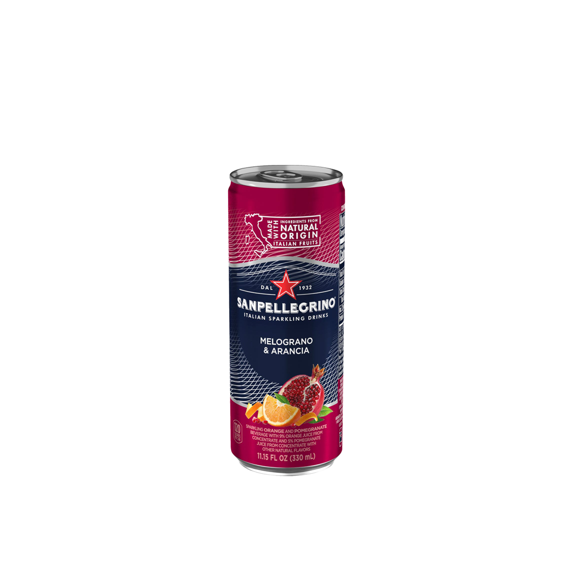 sanpellegrino italian sparkling soda orange and pomegranate flavor 11 ounce slim can Image2