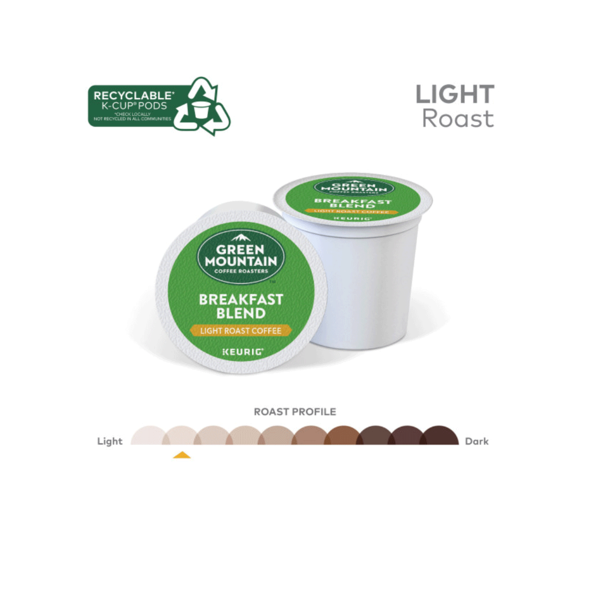 green mountain k cup breakfast blend coffee pod, roast profile light Image2