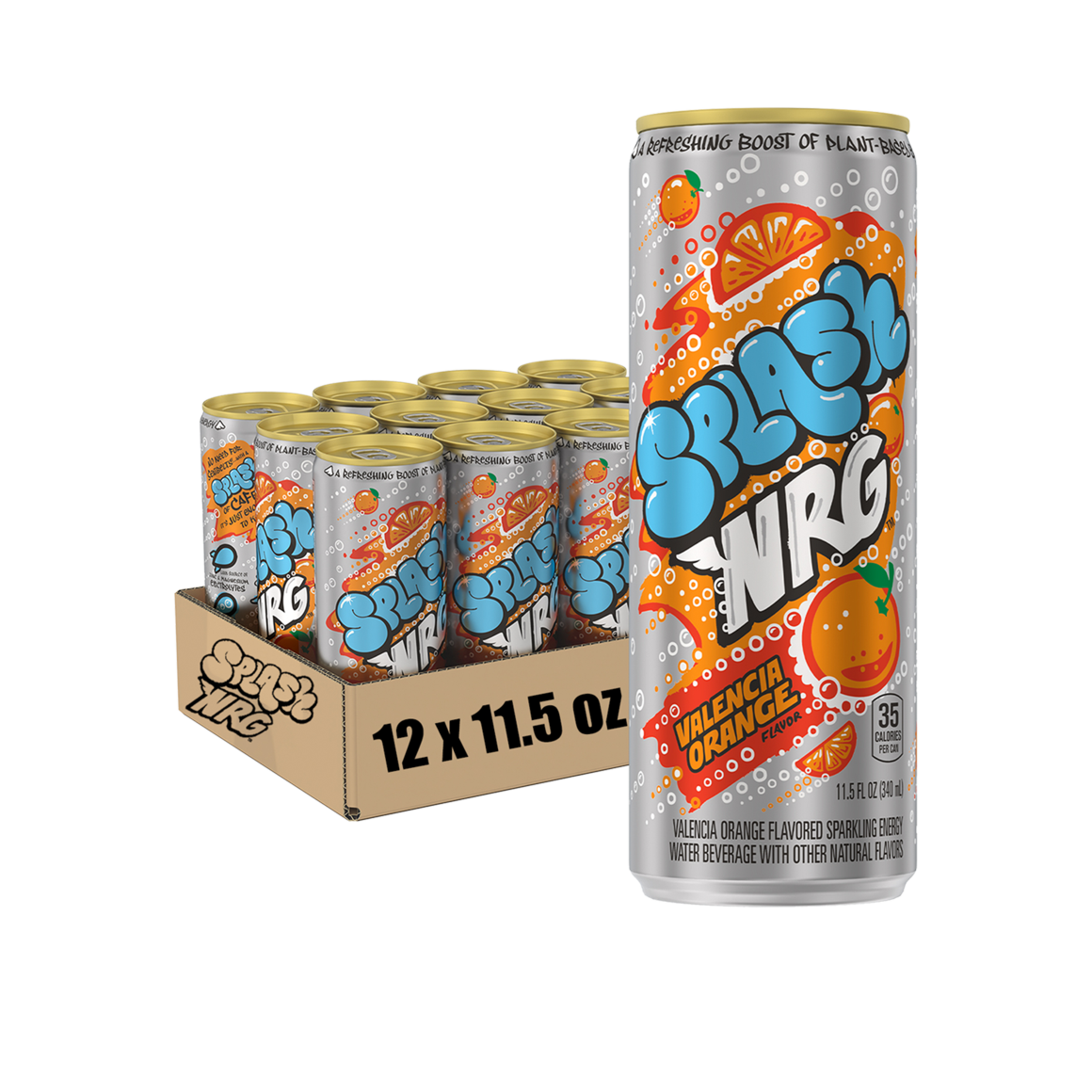 Splash NRG™ Valencia Orange Flavored Sparkling Energy Water Beverage 11.5 Fl Oz Sleek Can (12 Pack)