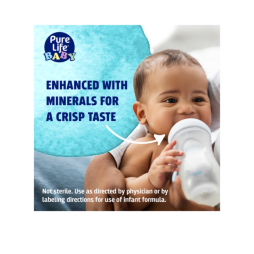 smiling infant holding sippy cup of purified baby water no fluoride