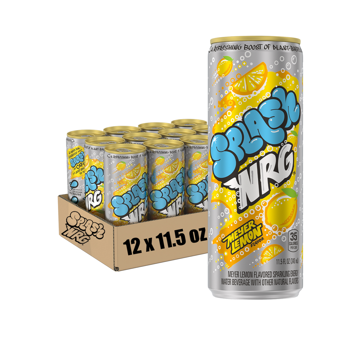 Splash NRG™ Meyer Lemon Flavored Sparkling Energy Water Beverage 11.5 Fl Oz Sleek Can (12 Pack)