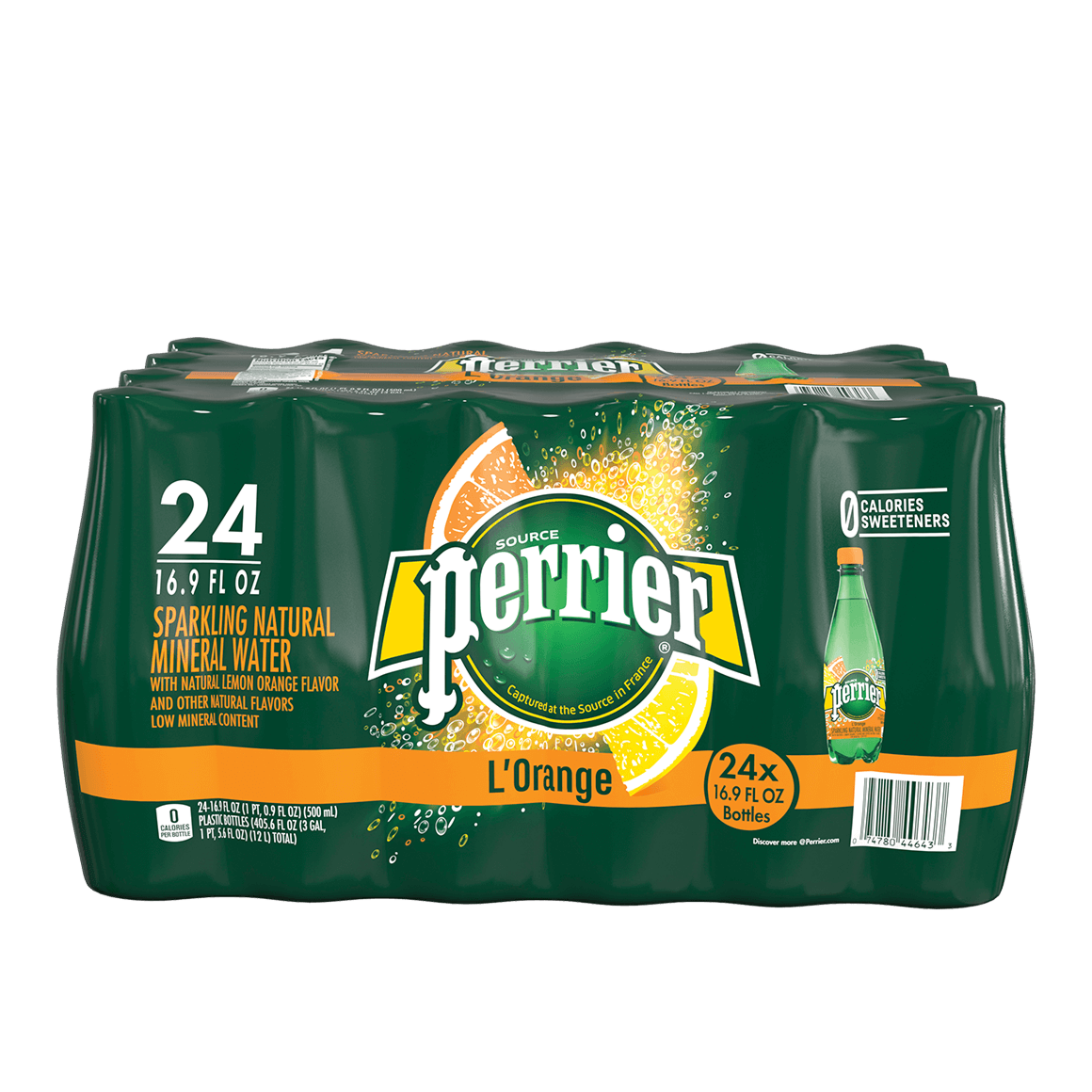 Perrier® L'Orange Flavored Carbonated Mineral Water - Plastic - .5 Liter (16.9 oz.) - Bottle - Case of 24