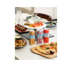 lifestyle - s.pellegrino essenza blood orange & black raspberry sparkling natural mineral water - slim cans