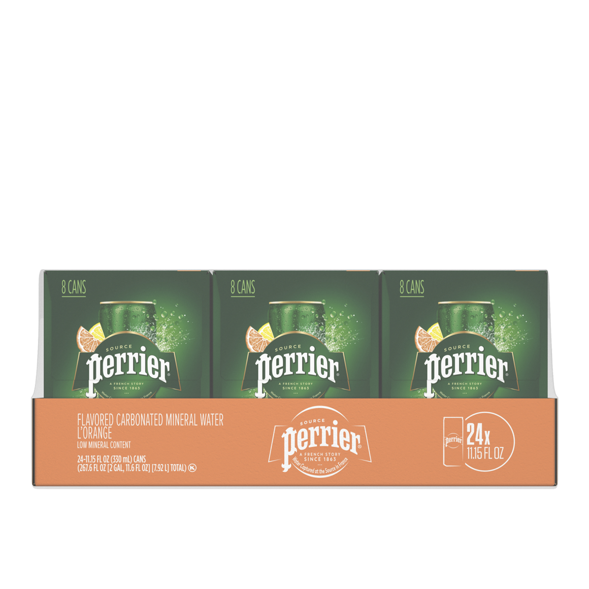 Perrier® L'Orange Flavored Sparkling Water 11.15 Fl Oz Sleek Cans (24 Pack)