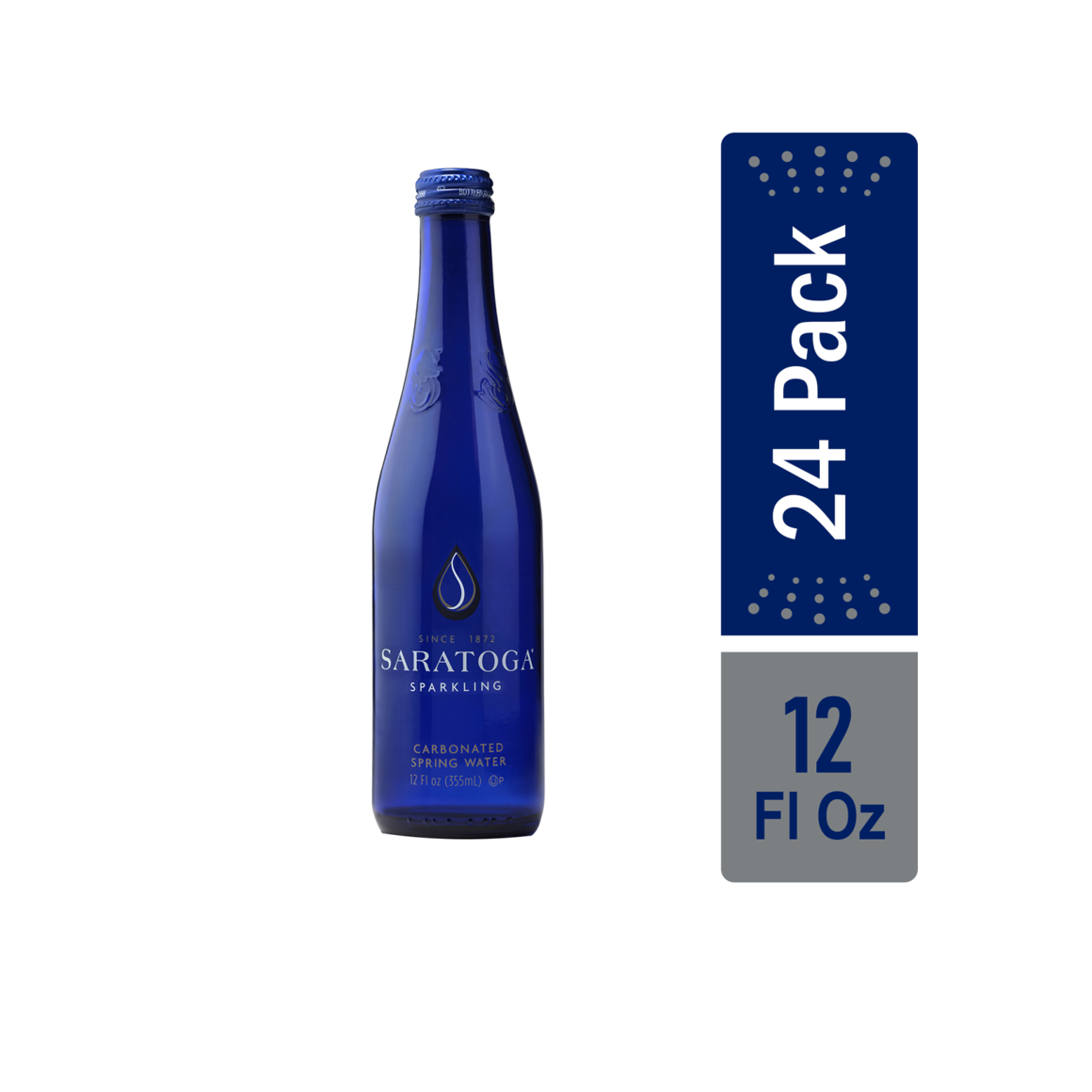 one 12 ounce blue glass bottle of saratoga natural spring sparkling water Image1