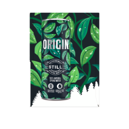 origin natural spring water 12 ounce can leaf background
