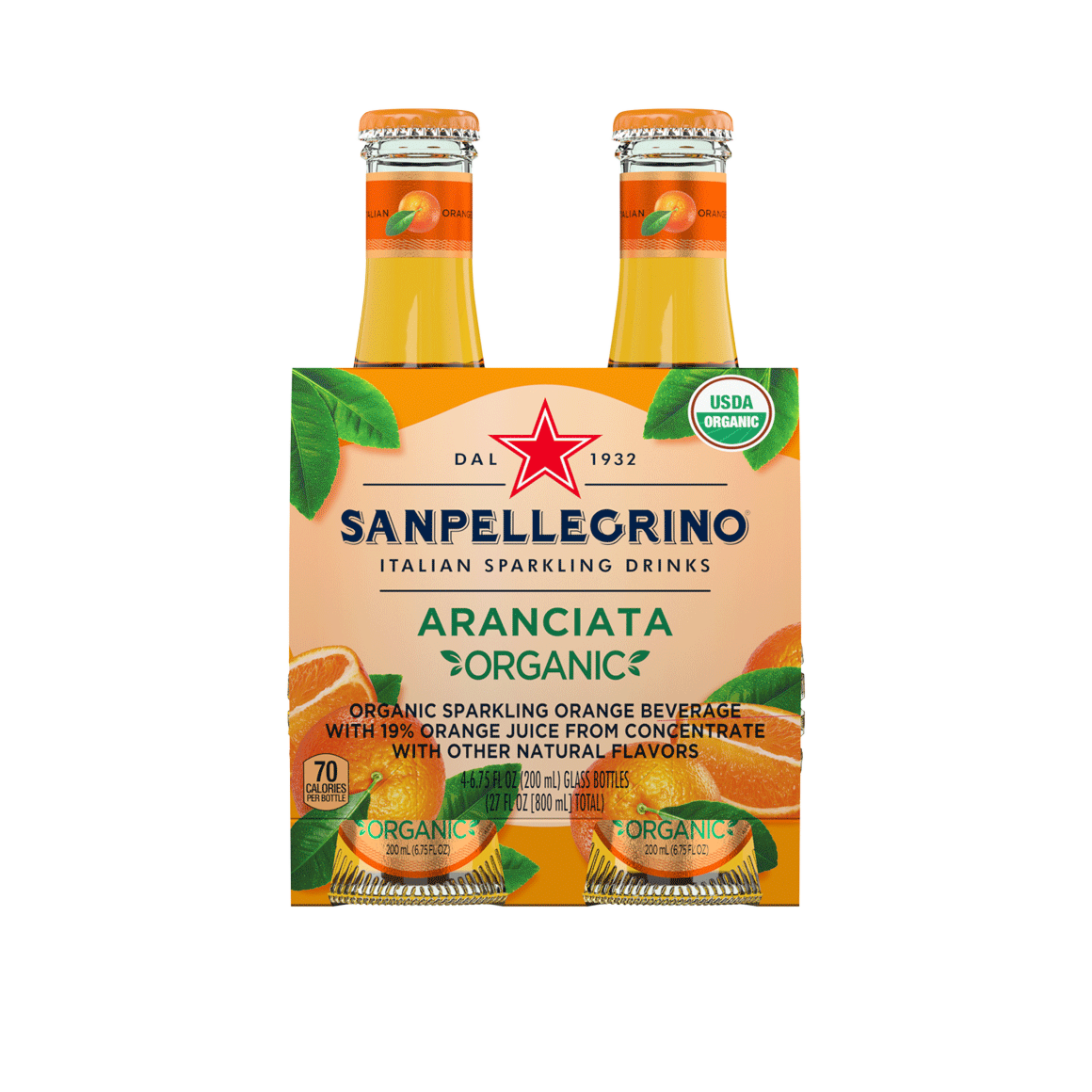 Sanpellegrino® Aranciata Organic Sparkling Beverage with Orange Juice - Glass Image1