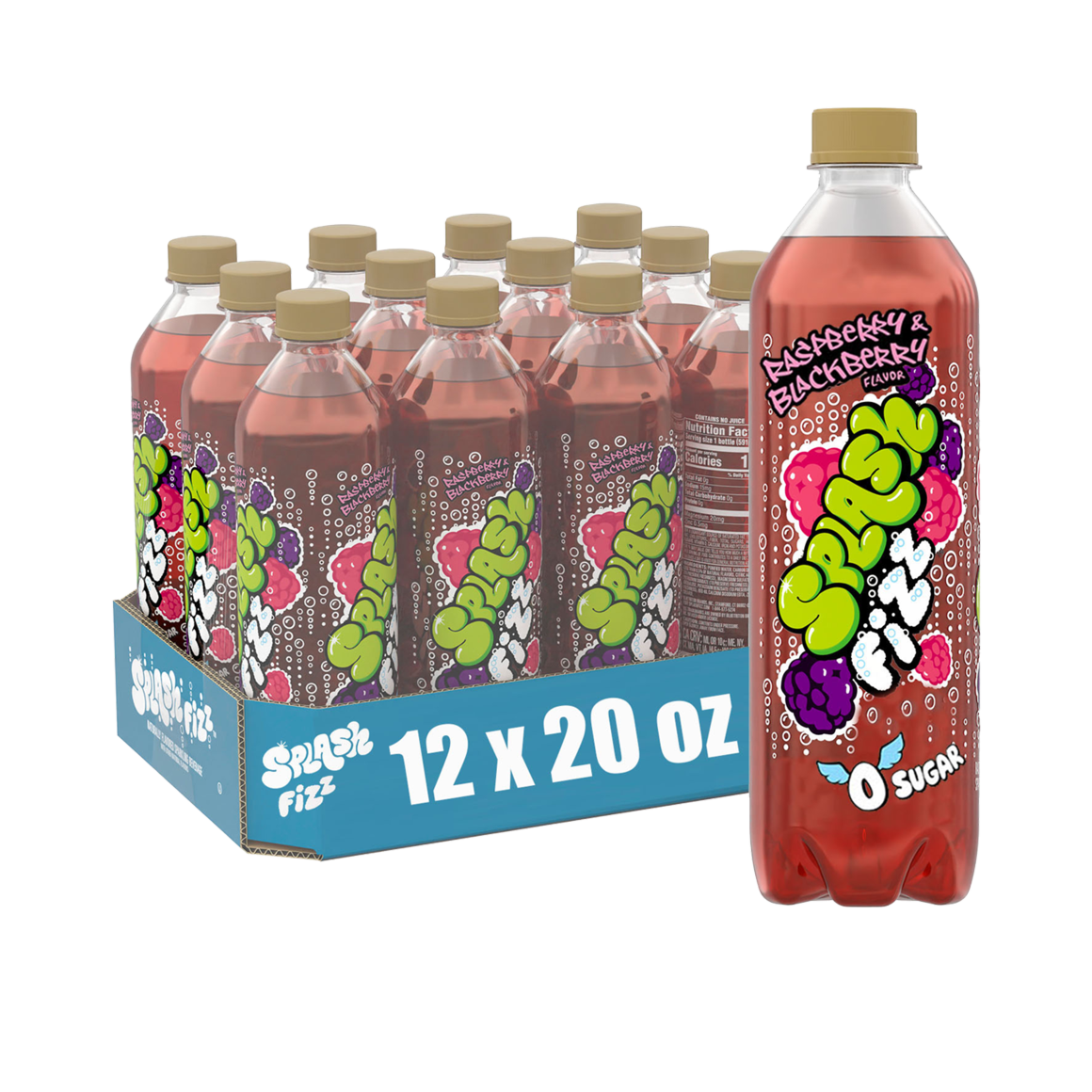 Splash Fizz™ Raspberry Blackberry Flavored Sparkling Water Beverage 20 Fl Oz Plastic Bottles (12 Pack)