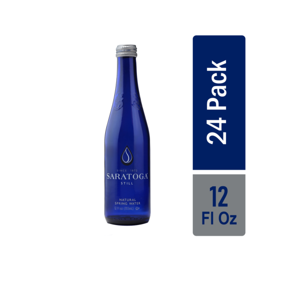 one 12 ounce blue glass bottle of saratoga natural spring still water Image1