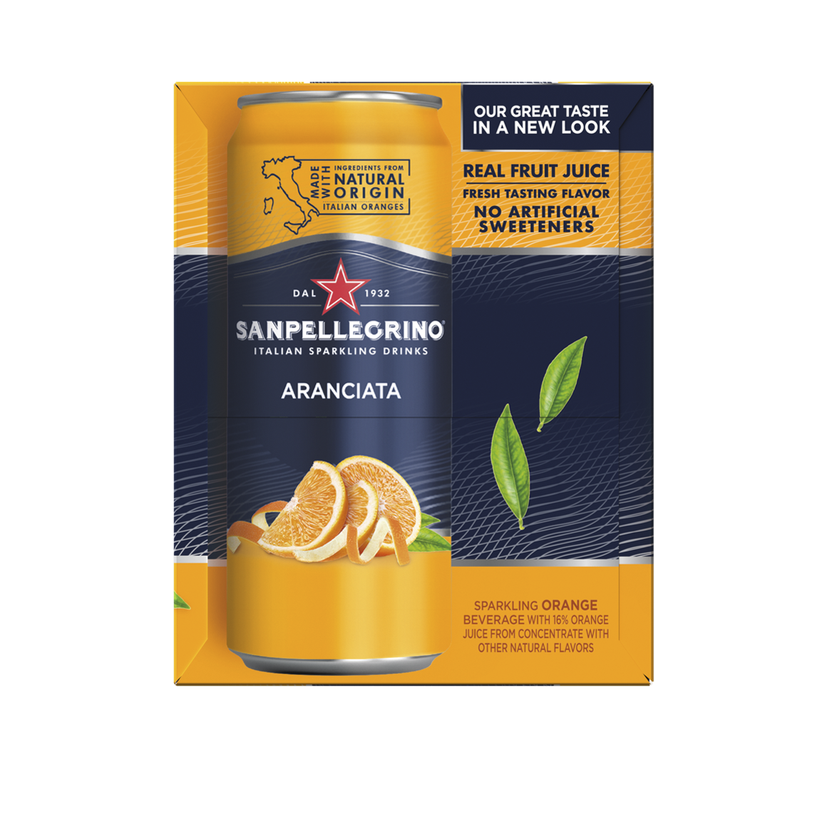 packaging label for 11 ounce slim can of sanpellegrino orange flavor italian soda Image1