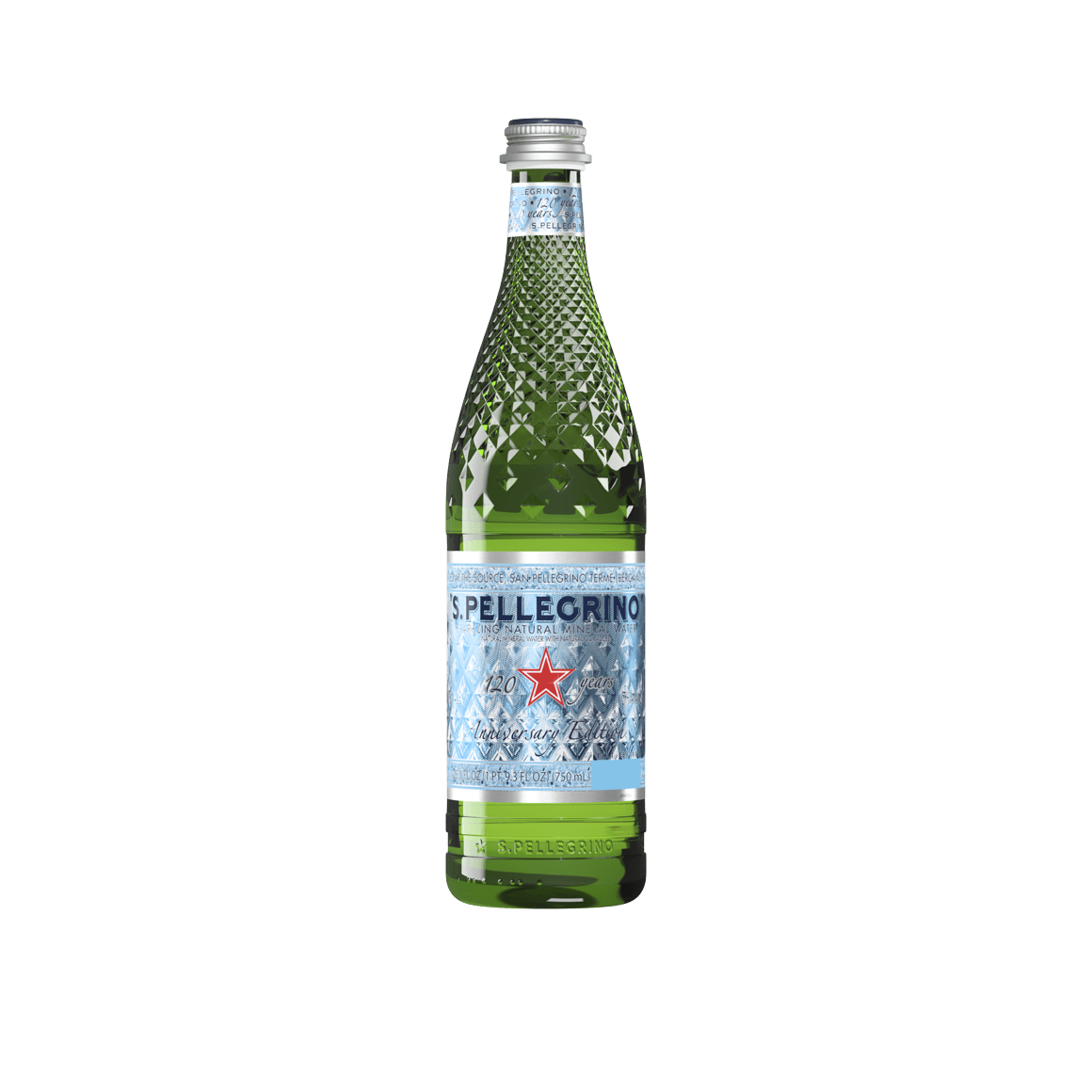 S.Pellegrino® Sparkling Natural Mineral Water - Limited Edition Diamond Glass Bottle - 750 ml (25.3 oz.) - Bottle - Case of 6