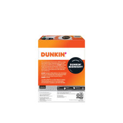 back label of dunkin donuts k cup dark roast coffee flavor midnight 1 box with 22 count