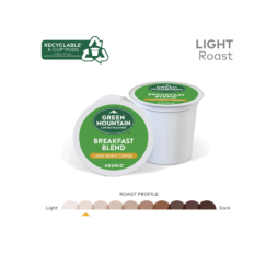 green mountain k cup breakfast blend coffee pod, roast profile light