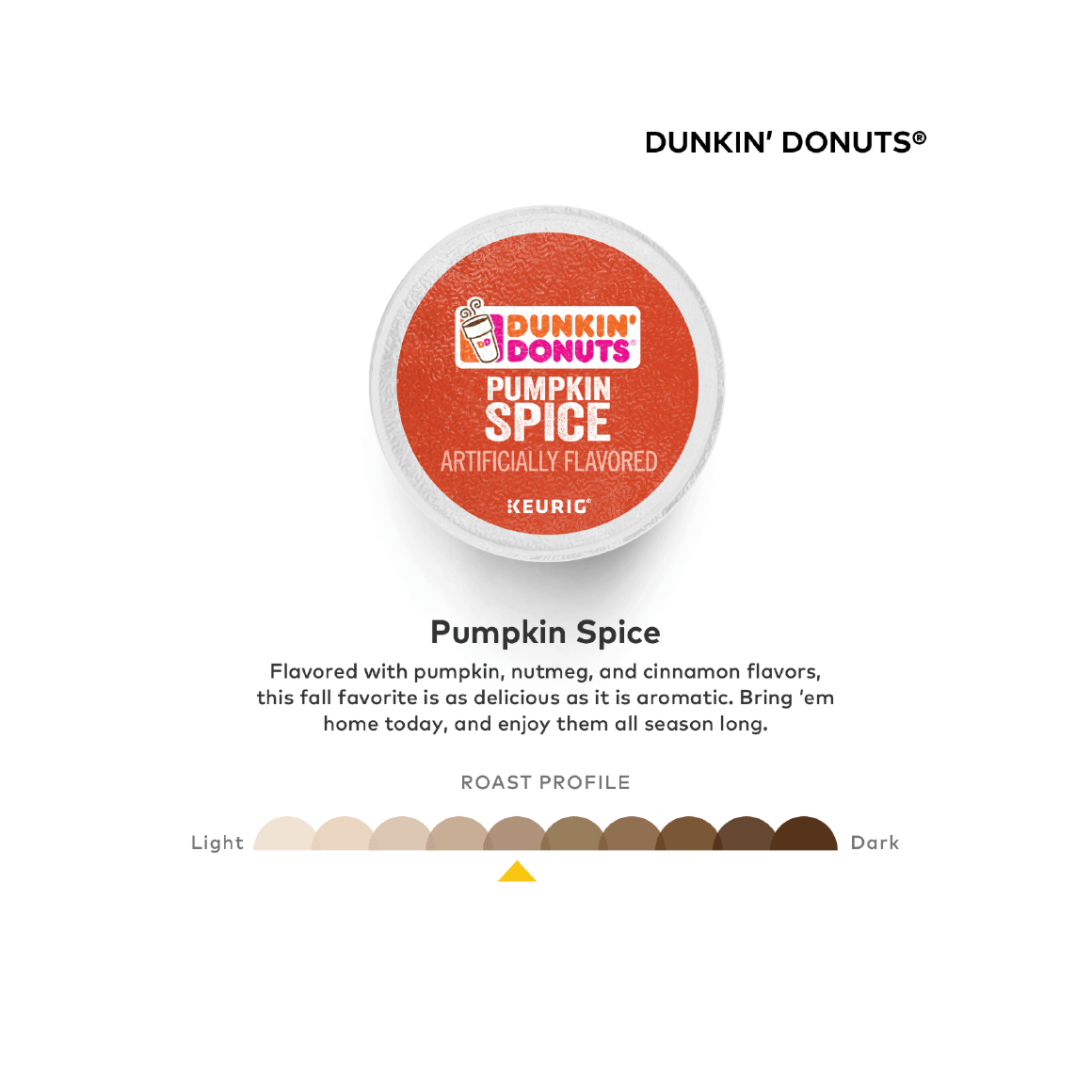 dunkin donuts k cup pumpkin spice coffee pod, roast profile medium Image2