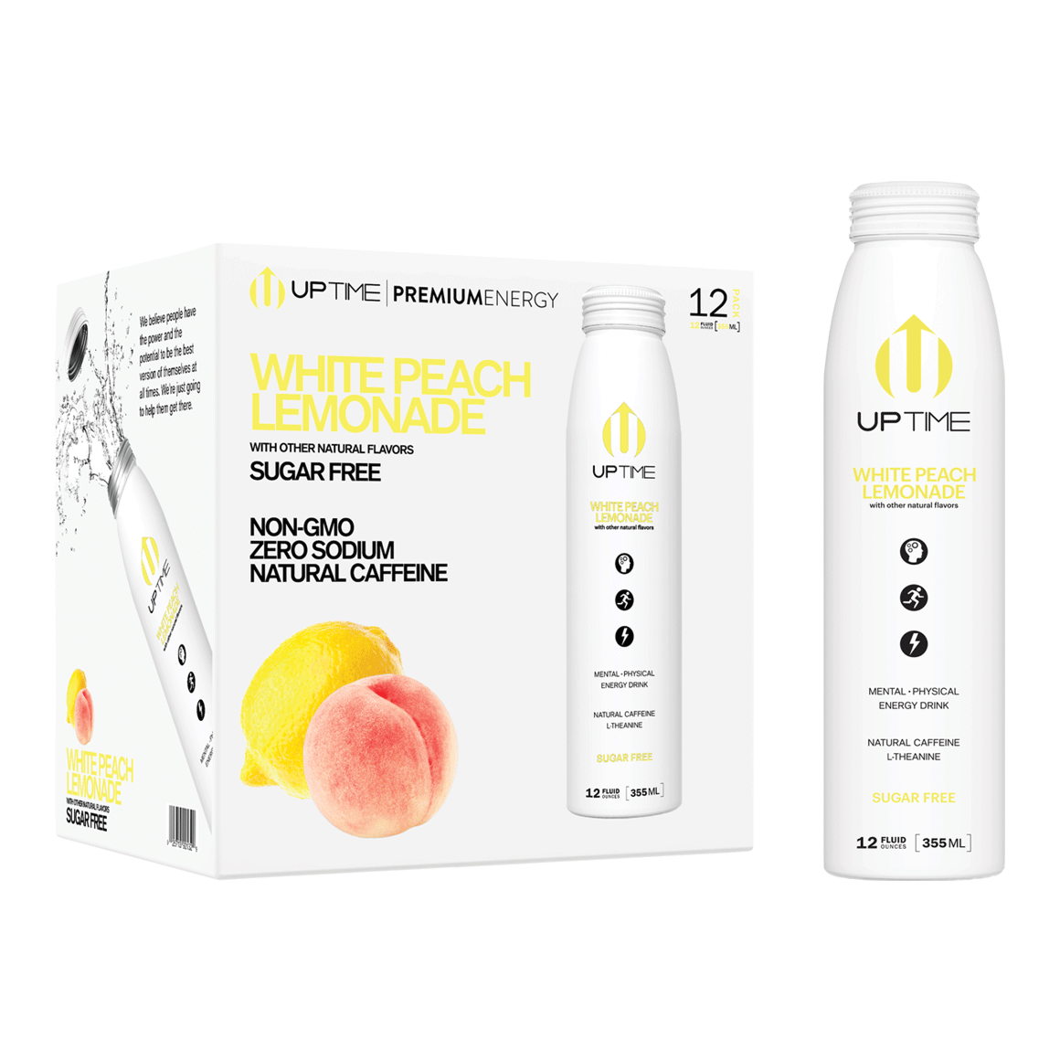 Uptime White Peach Lemonade Sugar Free Energy Drink 12 Oz 12 Pack Readyrefresh