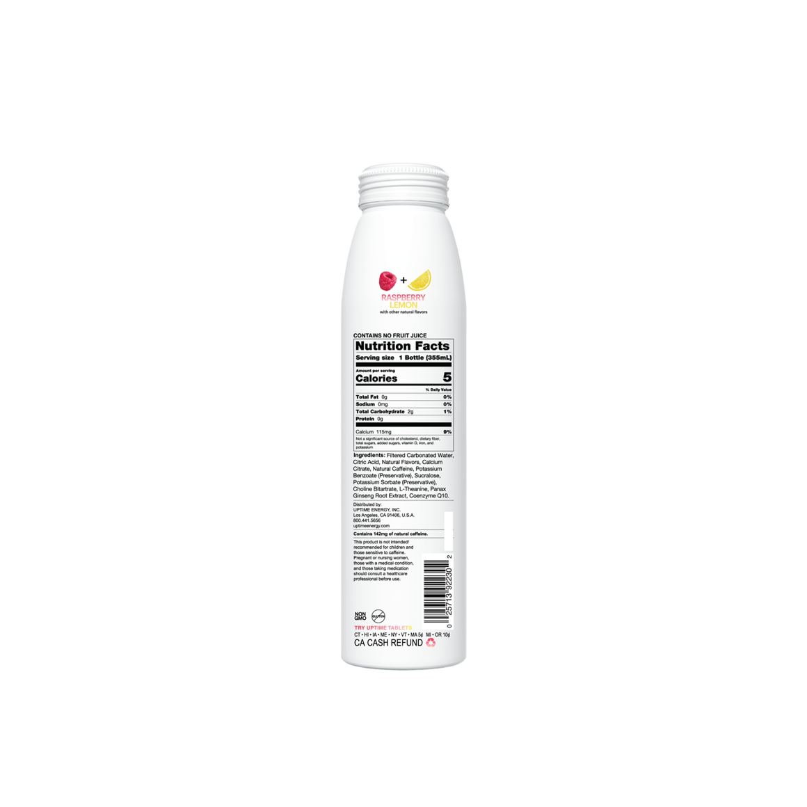 nutrition facts on a bottle of uptime raspberry lemon energy drink Image5