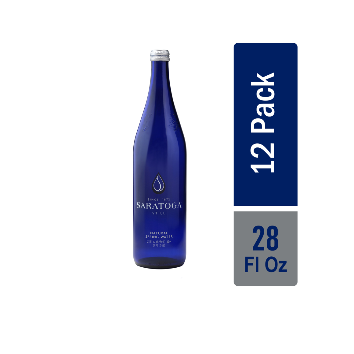 one 28 ounce blue glass bottle of saratoga natural spring still water Image1