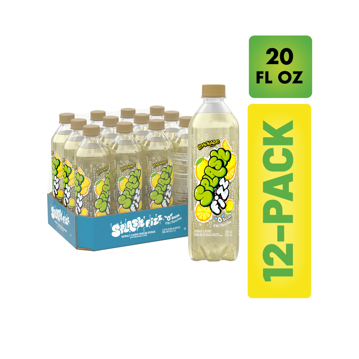 Splash Fizz™ Lemonade Flavored Sparkling Water Beverage 20 Fl Oz Plastic Bottles (12 Pack) Image1