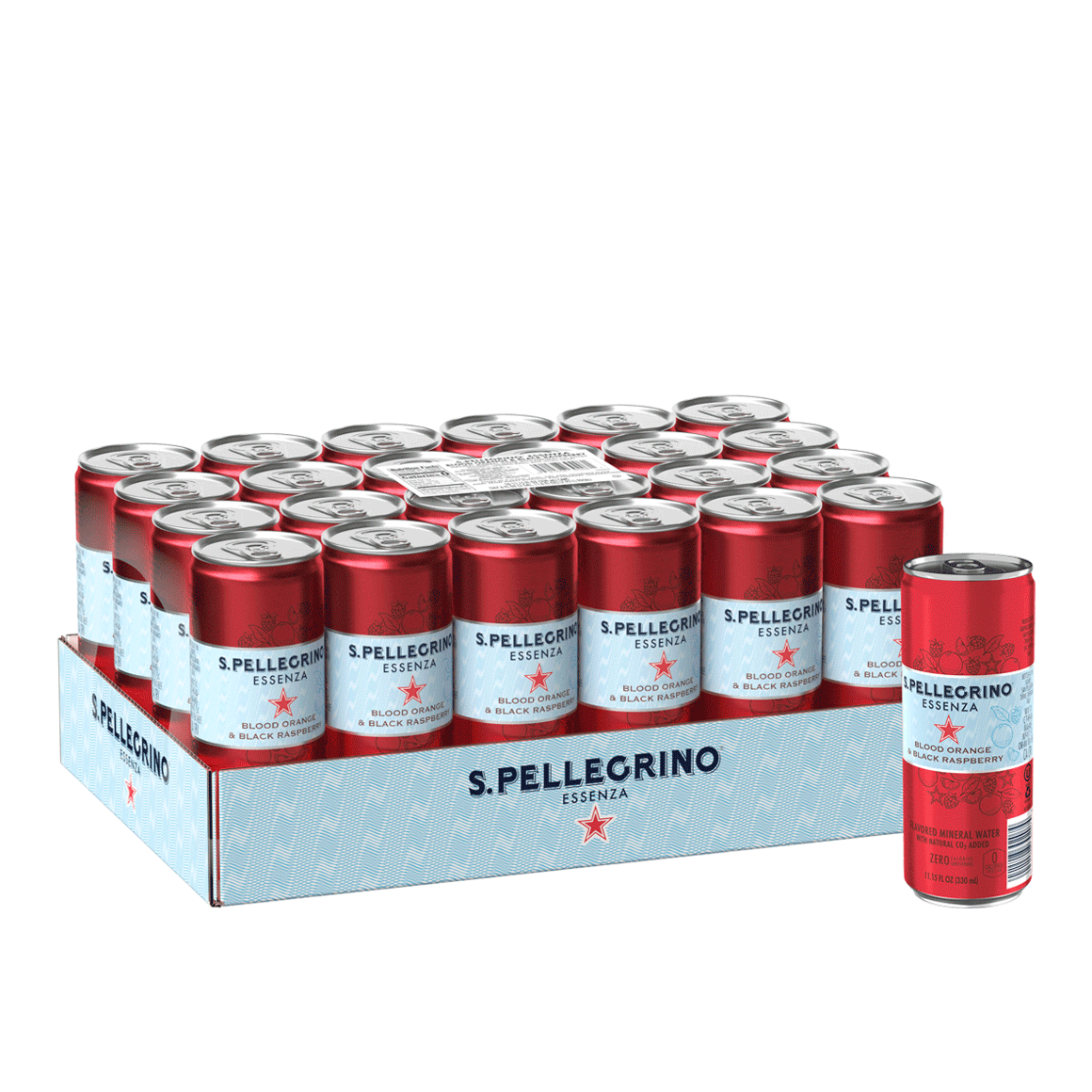 S.Pellegrino Essenza Blood Orange & Black Raspberry Sparkling Water  330 ml Cans 24-Pack 