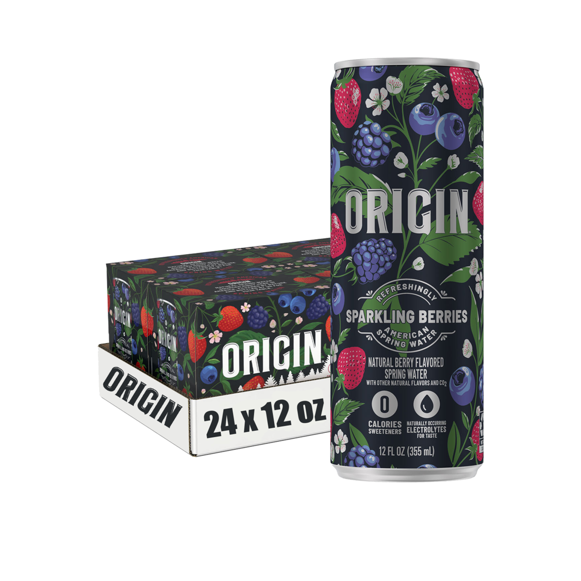 ORIGIN™ Berry Flavor Sparkling Water 12 Fl Oz Aluminum Cans (24 Pack)